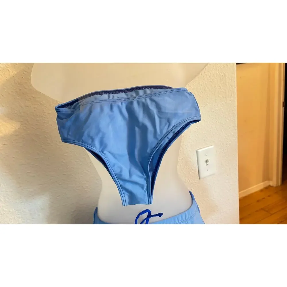 Shein Scalloped Royal Blue 3 piece bikini swimsuit shorts & top sz XS